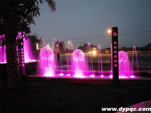 四川乐山建鑫公司入口组合喷泉夜间实拍图