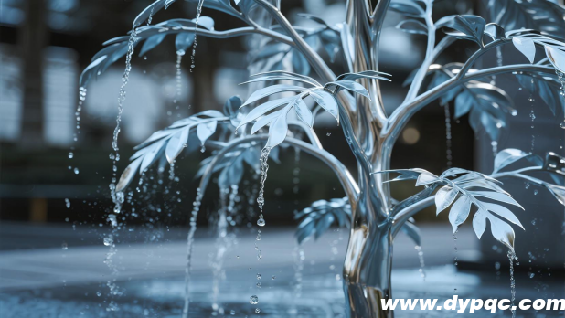 不锈钢树雕塑水景细节