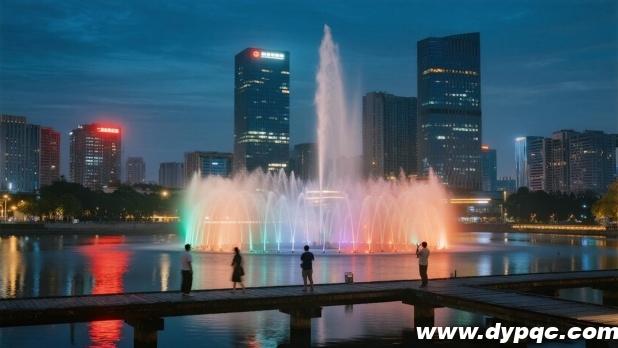 城市河道喷泉夜景 城市河道喷泉夜景