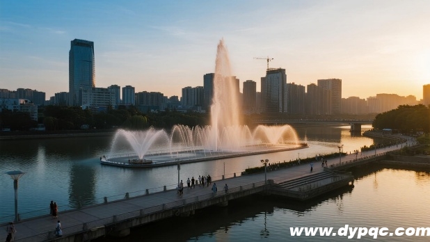 河道漂浮式音乐喷泉全景 河道漂浮式音乐喷泉全景