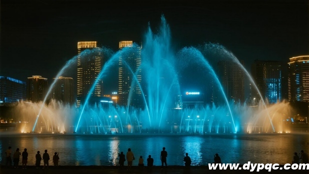 城市地标喷泉与夜景融合 城市地标喷泉与夜景融合