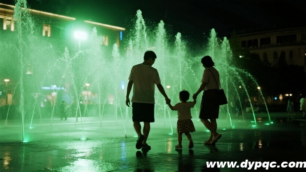 父母带孩童在喷泉广场嬉戏 父母带孩童在喷泉广场嬉戏
