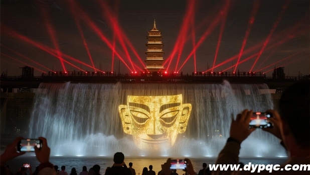 三星堆黄金面具水幕投影 三星堆黄金面具水幕投影