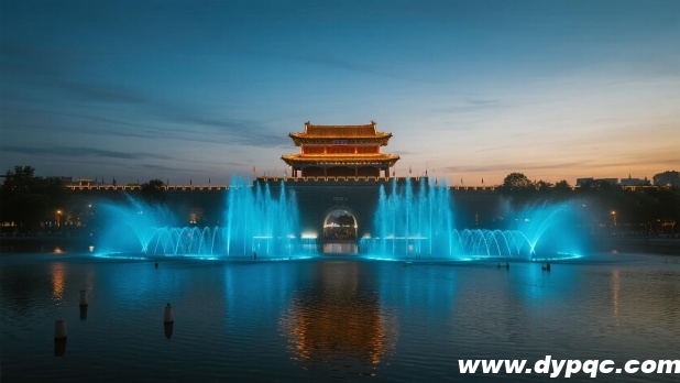 音乐喷泉与城楼轮廓相得益彰 音乐喷泉与城楼轮廓相得益彰