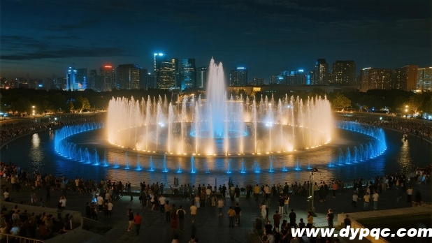 城市音乐喷泉蓝金光影交织 城市音乐喷泉蓝金光影交织