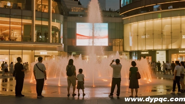 购物中心小型广场喷泉吸引人群 购物中心小型广场喷泉吸引人群