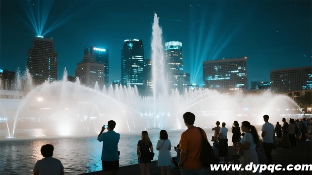 游客聚集观赏音乐喷泉表演 游客聚集观赏音乐喷泉表演