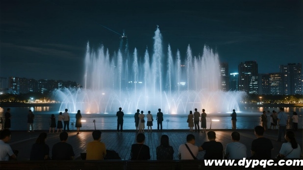 众多游客欣赏河道音乐喷泉表演 众多游客欣赏河道音乐喷泉表演