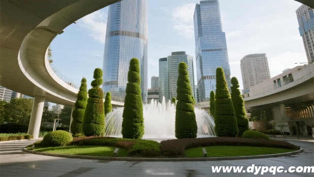 现代城市景观喷泉与绿色雕塑完美融合 现代城市景观喷泉与绿色雕塑完美融合