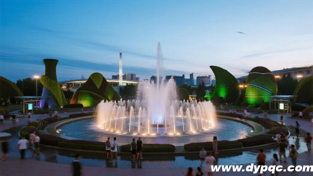 水景喷泉与绿色植物雕塑群融合全景 水景喷泉与绿色植物雕塑群融合全景