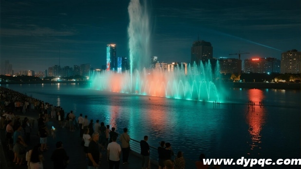夜晚城市河道的壮丽音乐喷泉表演 夜晚城市河道的壮丽音乐喷泉表演
