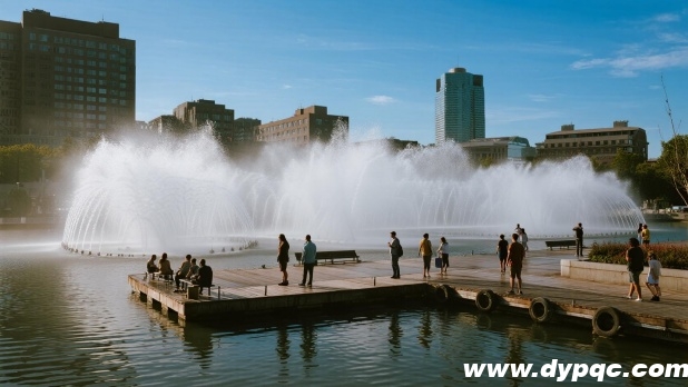 游客在亲水平台上欣赏数控喷泉 游客在亲水平台上欣赏数控喷泉