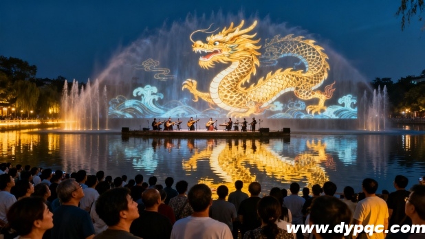 巨型水幕投影融入传统民乐表演 巨型水幕投影融入传统民乐表演