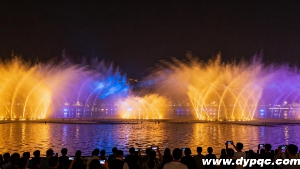 多彩水柱随音乐节奏舞动 多彩水柱随音乐节奏舞动