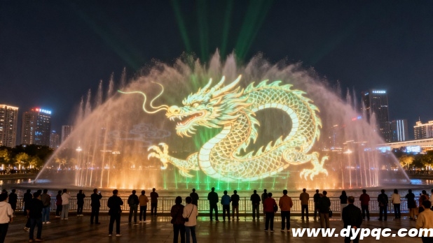 水幕激光投射着清晰的巨龙图案 水幕激光投射着清晰的巨龙图案