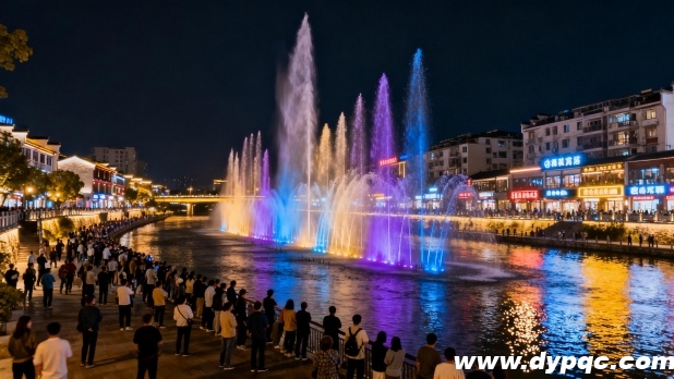 城市河道音乐喷泉表演吸引大量游客驻足观赏 城市河道音乐喷泉表演吸引大量游客驻足观赏