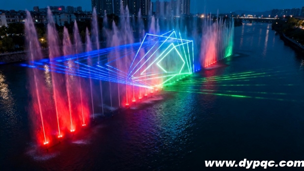 激光束穿透水幕形成立体图案 激光束穿透水幕形成立体图案