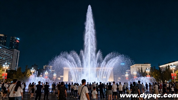 众多市民驻足观看广场音乐喷泉表演 众多市民驻足观看广场音乐喷泉表演