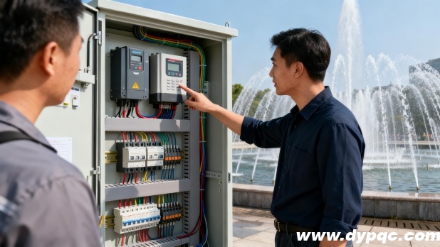 专业工程师向操作人员讲解喷泉控制柜 专业工程师向操作人员讲解喷泉控制柜