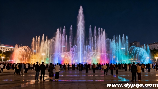 城市广场夜景-宏大的音乐喷泉表演 城市广场夜景-宏大的音乐喷泉表演