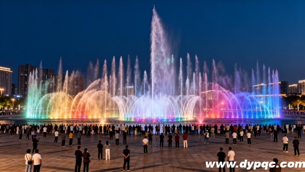 无数水柱随音乐节奏舞动 无数水柱随音乐节奏舞动