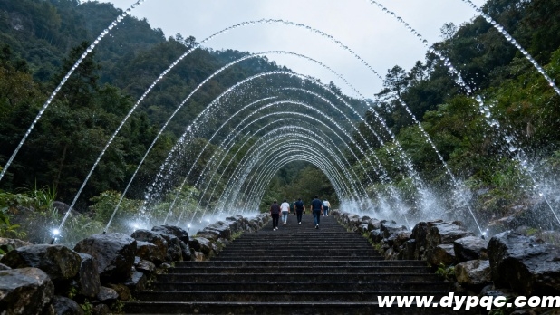 景区石阶步道旁的波光跳泉 景区石阶步道旁的波光跳泉