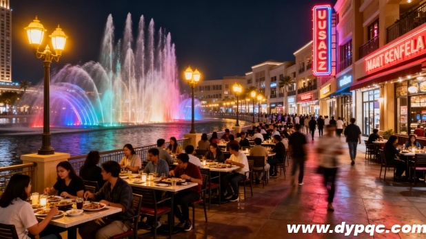 喷泉表演时餐饮外摆区座无虚席 喷泉表演时餐饮外摆区座无虚席