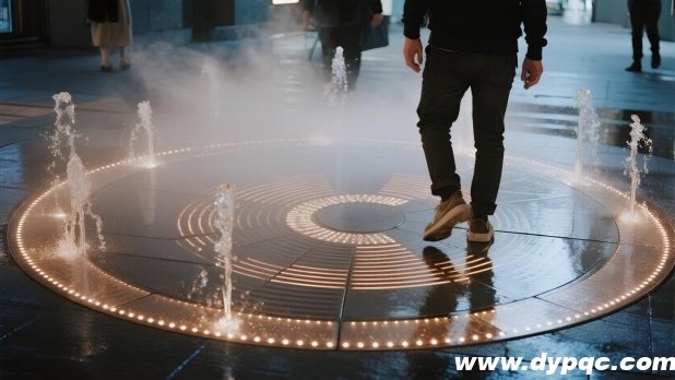 游客踩踏LED压力传感地板特写 游客踩踏LED压力传感地板特写