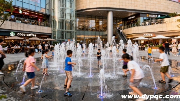商业综合体前的互动旱喷吸引儿童嬉戏玩耍 商业综合体前的互动旱喷吸引儿童嬉戏玩耍