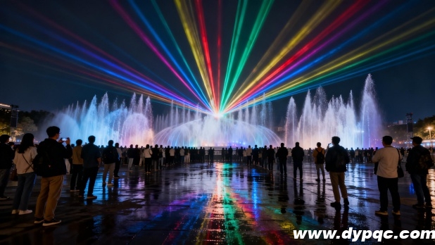 观众置身于大型音乐喷泉表演中 观众置身于大型音乐喷泉表演中