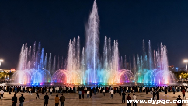 城市广场音乐喷泉表演聚集众多市民 城市广场音乐喷泉表演聚集众多市民