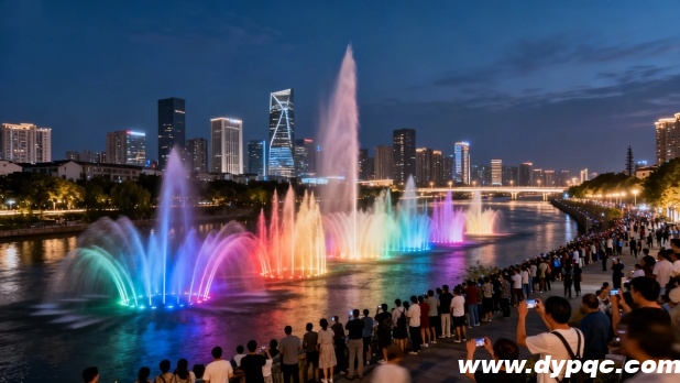 城市河道音乐喷泉群组夜间表演 城市河道音乐喷泉群组夜间表演