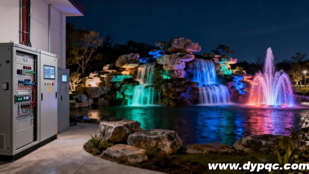 彩色灯光与假山水景完美融合 彩色灯光与假山水景完美融合