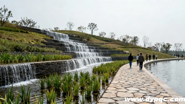 阶梯式叠水瀑布顺自然地形跌落 阶梯式叠水瀑布顺自然地形跌落
