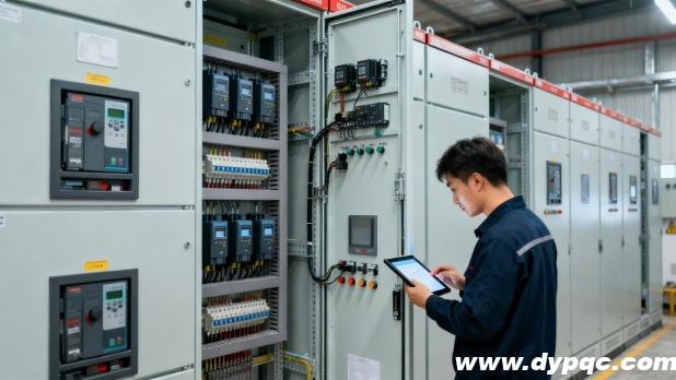 技术人员检查喷泉控制柜 技术人员检查喷泉控制柜