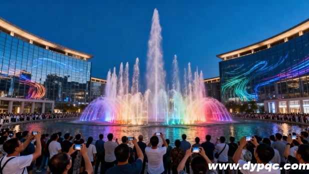 音乐喷泉绚丽灯光点亮水面与建筑 音乐喷泉绚丽灯光点亮水面与建筑