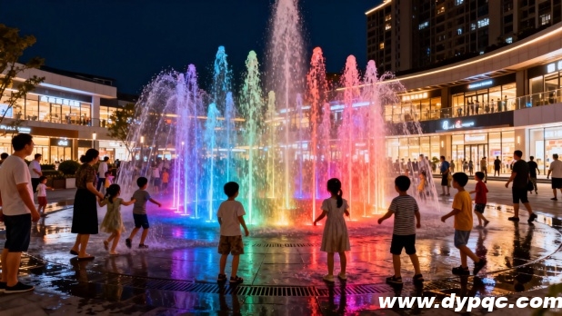 众多家庭在旱喷泉嬉戏玩耍 众多家庭在旱喷泉嬉戏玩耍