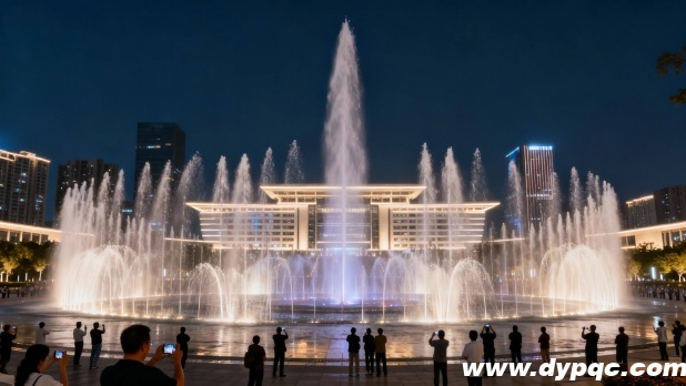 城市广场夜晚音乐喷泉正在表演 城市广场夜晚音乐喷泉正在表演