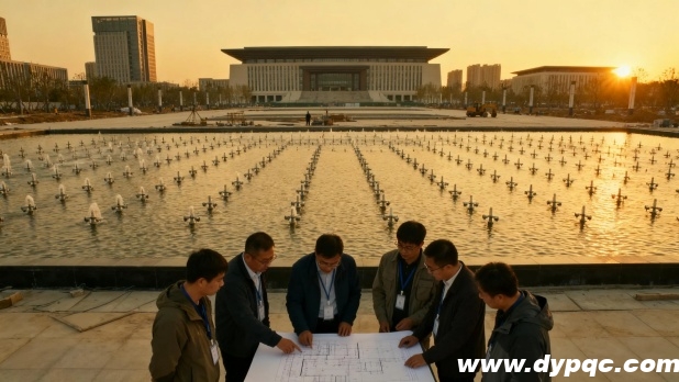 喷泉工程师团队现场核对施工图纸 喷泉工程师团队现场核对施工图纸