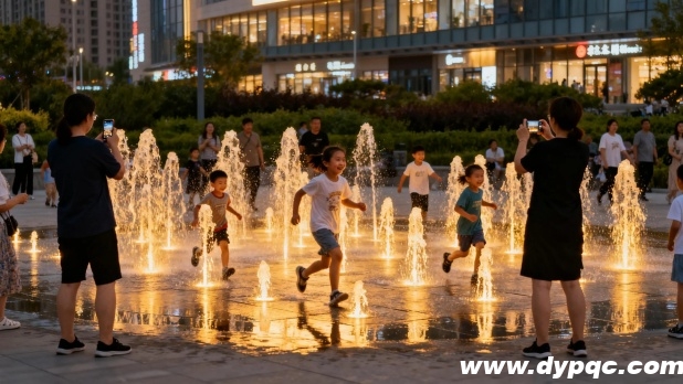 孩子们在间歇的旱喷水柱间嬉戏 孩子们在间歇的旱喷水柱间嬉戏