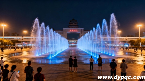 音乐喷泉随着音乐节奏如同跃动的光带 音乐喷泉随着音乐节奏如同跃动的光带