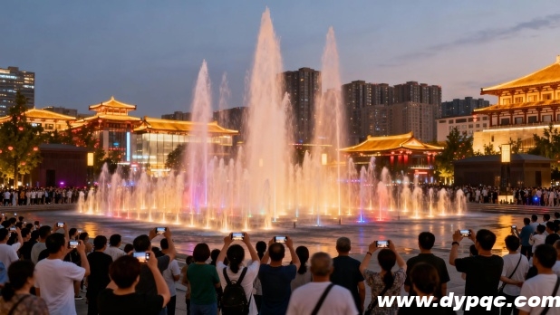 城市广场旱喷泉表演吸引众多市民观看 城市广场旱喷泉表演吸引众多市民观看