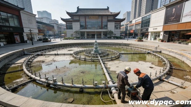商业广场喷泉维护施工现场 商业广场喷泉维护施工现场